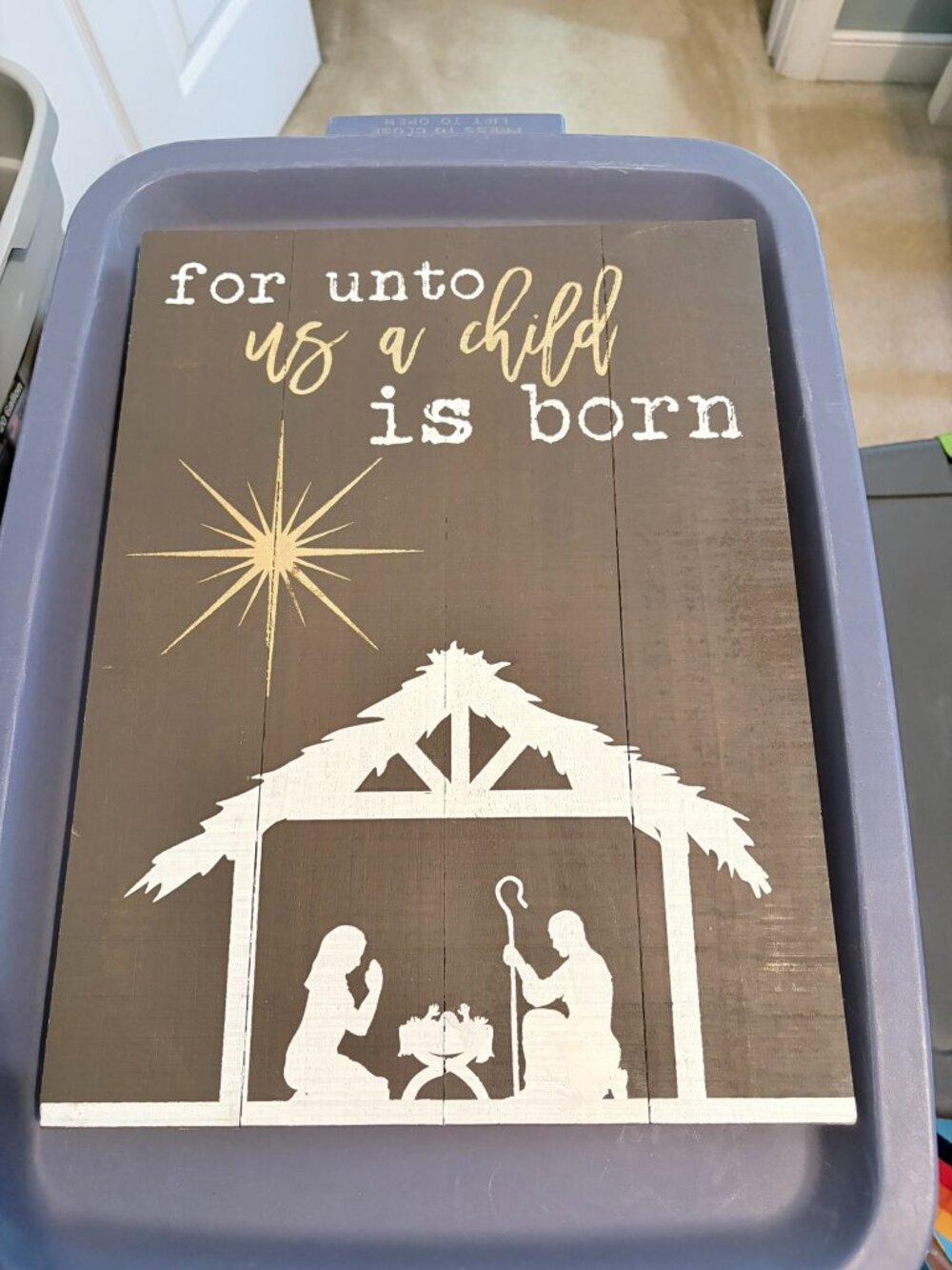 Wooden Sign For Unto Us a Child Is Born Nativity NWT